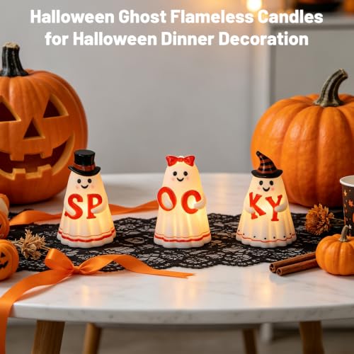 Wondise Spooky Ghost Halloween Flameless Candles with 6-Hour Timer - 2-Ghost Variation