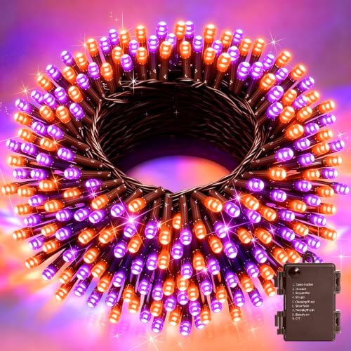 Orange and Purple Battery Operated Halloween String Lights 34.1FT 100 LEDs Waterproof Xmas Decor