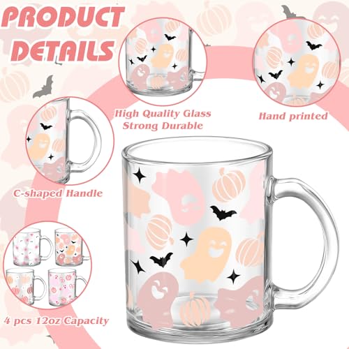 Pink Ghost Halloween Coffee Mug - 12 oz Cute Glass Cup - Variation: Ghost
