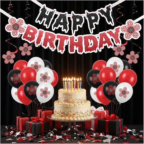 Strange Themed Party Decorations Set - Red & Black Halloween & Birthday Decor - Variation of 9