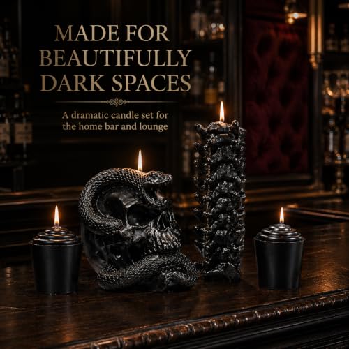 Halloween Skeleton & Snake Candles 4 Pack - Spooky Gothic Decor