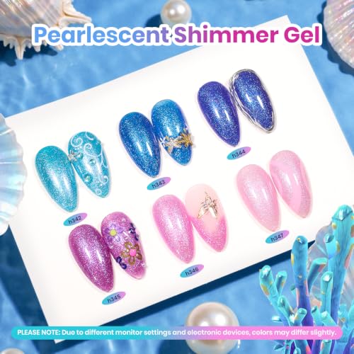 Glitter Gel Nail Polish Set - Mermaid Ocean Blue & Shimmer Shades for DIY Manicure