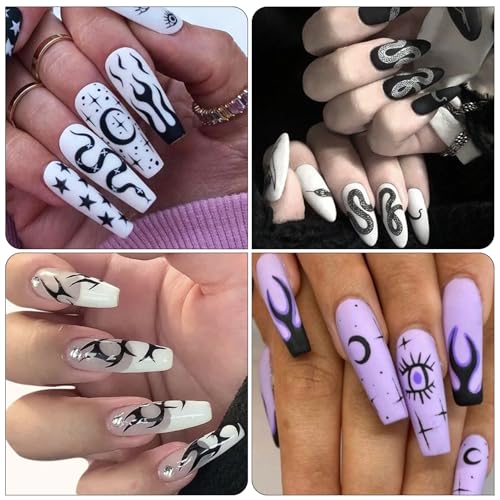 Gothic Snake & Skull Nail Art Stickers - Halloween Self-Adhesive 3D Nail Decals, 6 Sheets