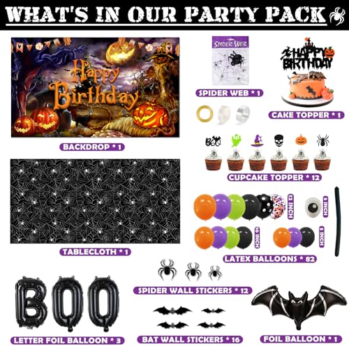 Halloween Birthday Party Decorations Kit 105 pcs Balloons & Web Arch Set