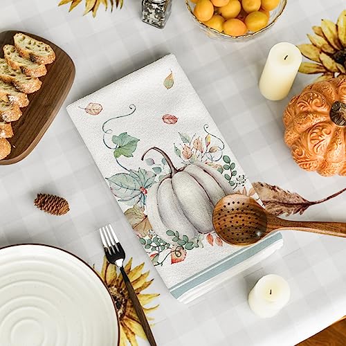 Blue Stripes Pumpkin Fall Kitchen Towels Set of 4 18x26 Inches - Artoid Mode