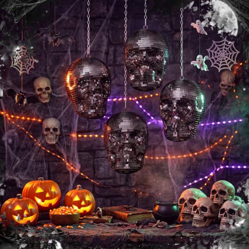 Disco Halloween Skull Decor Set - Black Hanging Mirror Mosaic Ornaments, 6.9 x 4.3 Inches, 3 Pack