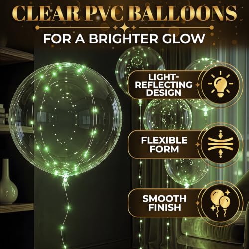 Green LED Balloons 10 Pack Light Up Balloons for Parties - 18 Inch