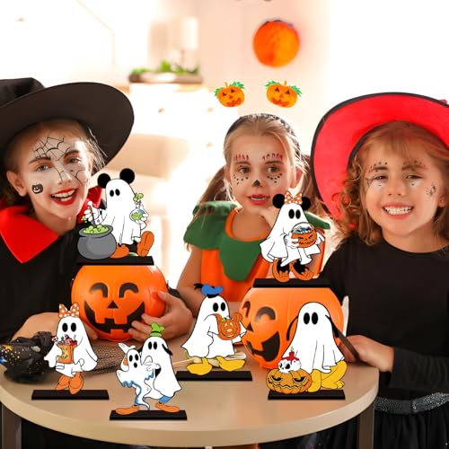 Halloween Wooden Table Centerpiece Set - Ghost & Pumpkin Decor, 6 Pieces