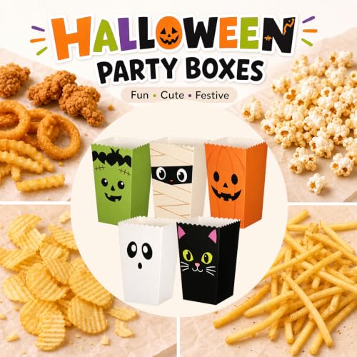 Halloween Popcorn Boxes 50 Pcs Cute Monster Variation Treat Buckets for Party