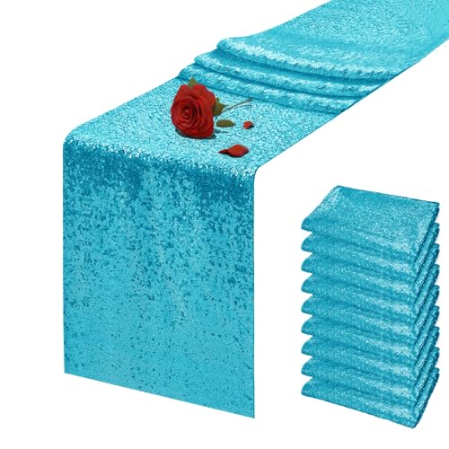 Turquoise Sequin Table Runner 12x72 Inches - 10 Pack, Party Decor