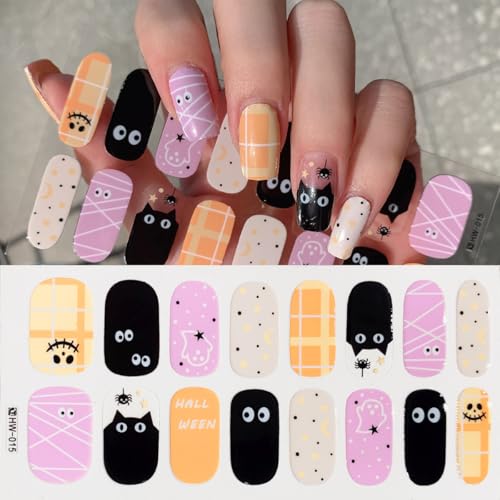 Halloween Ghost Pumpkin Spider Web Nail Stickers - 6 Sheets Halloween Nail Art Wraps with 3D Self-Adhesive Designs - Variation of THIS listing