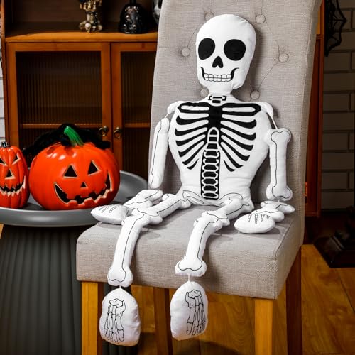 Halloween Skeleton Plush Pillow - 41 Inch Spooky Decor Skull Cushion