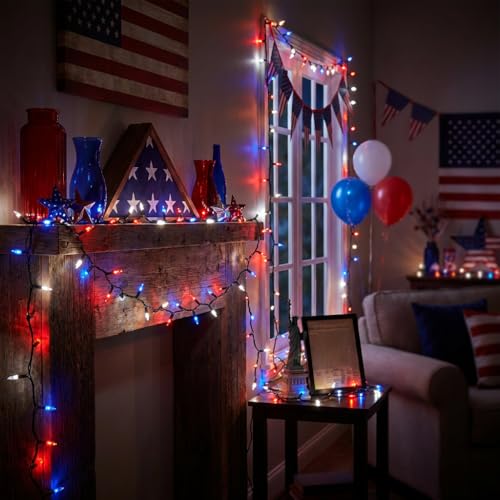 Battery Operated 4th of July String Lights - Red White & Blue, 16FT with 8 Modes & Timer