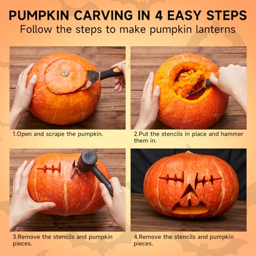 Pumpkin Carving Kit with Stencils, Electronic Candles & Tools for Halloween
