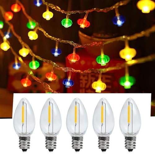 USB-Powered LED Christmas Village Lights with C7 Blow Molded Cord - 5 Bulbs