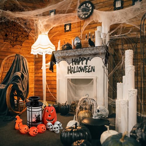 Halloween Spiderweb Lace Tablecloth Set for Haunted House Decor - 4 Pieces