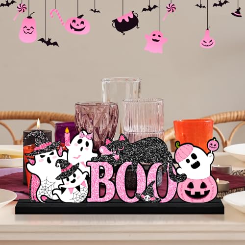 Halloween Pink Table Decorations Centerpiece - Pink Ghosts Metal Sign