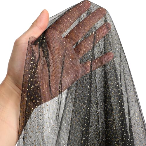 Halloween Fall Table Runner 10 ft Black Metallic Sheer Glitter Mesh - Set of 3