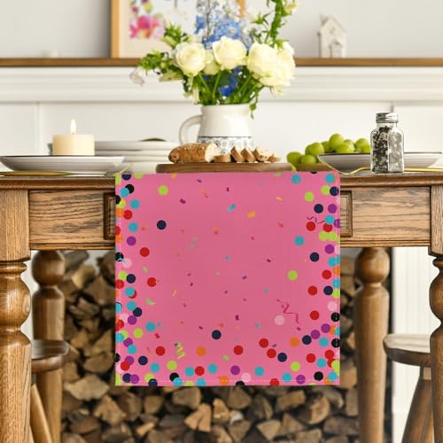 Pink Polka Dot Happy Birthday Table Runner 13x72 Inch - Seasonal Kitchen Decor