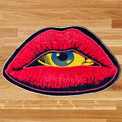 Red Lip Devil Eye Shape Plush Rug - Cute Bedroom Door Mat Non-Slip Bathroom Carpet