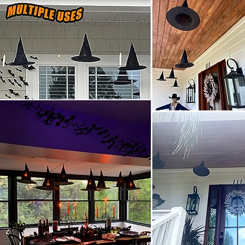 Taupphoo Halloween Black Witch Hats DIY Floating Light Up Witch Hats with Tea Lights - 24 Pack