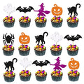 Halloween Cupcake Toppers Set - Ghost Pumpkin Witch Bat Spider Decorations for Kids & Parties
