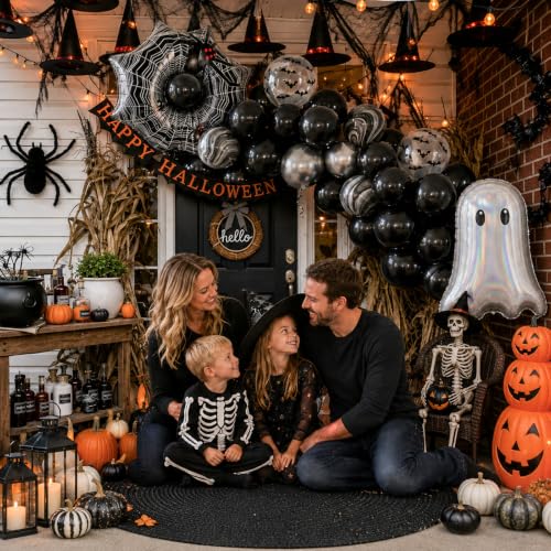 Halloween Black Silver Balloons Ghost Spider Foil Balloon Party Decorations - 34PCS