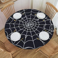 42-Inch Spider Web Halloween Round Tablecloth with Elastic Edge, Washable & Reusable