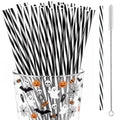 Reusable Black and White Striped Drinking Straws - Pack of 50 for Parties & Events