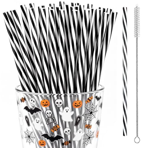 Reusable Black and White Striped Drinking Straws - Pack of 50 for Parties & Events