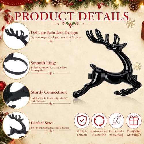 Black Deer Napkin Rings Set of 24 - Elegant Christmas Holiday Table Decor