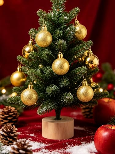 Mini Shatterproof Christmas Balls - Gold 24 Pack, 3cm Holiday Tree Ornaments with Hooks