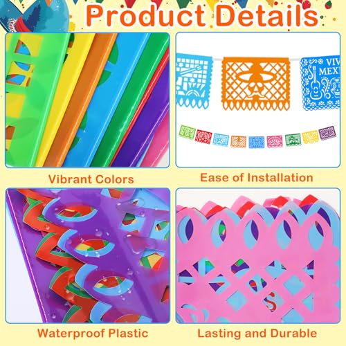 Blue Dia De Los Muertos Papel Picado Banner Set - 12 Pack, 216FT