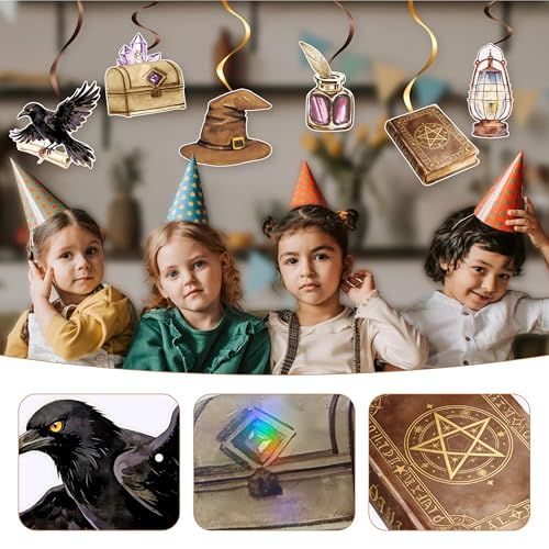 Wizard Hanging Swirl Decorations - Gold & Brown Party Decor for Magic & Halloween Events