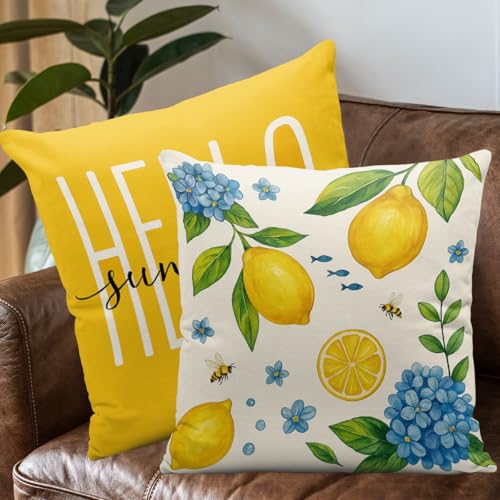 18x18 Summer Lemon Throw Pillow Covers Set of 4 - Farmhouse Home Decor