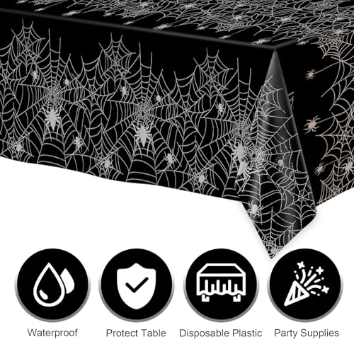 Childom 3 Pack Halloween Tablecloths - Spider Web Design for 8ft Rectangle Tables - Halloween Party Decorations - Variation of Halloween Web 3