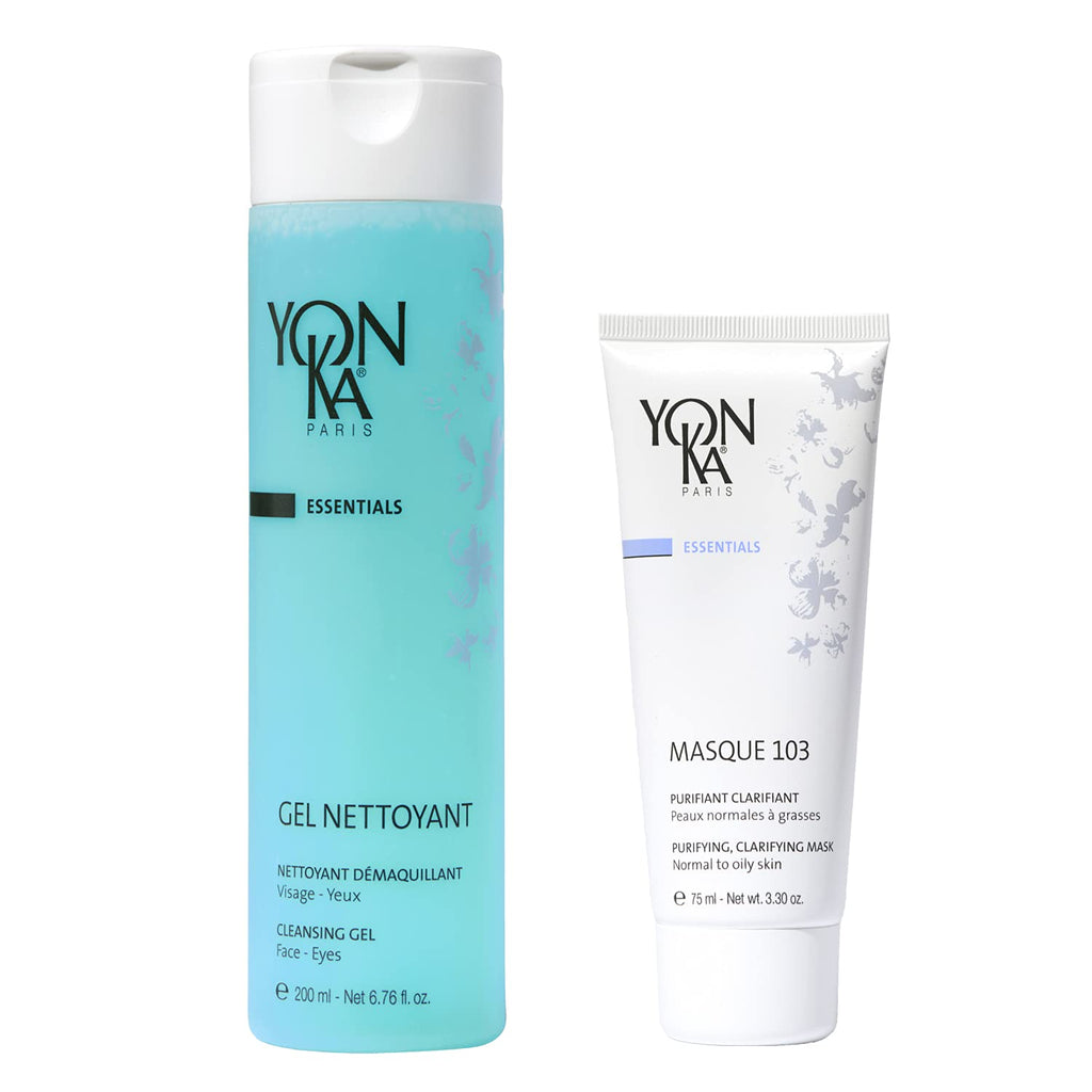 Yon-Ka Gel Nettoyant Facial Cleanser & Masque 103 Set - Gentle Foaming Face Wash & Detoxifying Clay Mask for Oily Skin | 6.76 fl oz & 3.30 oz