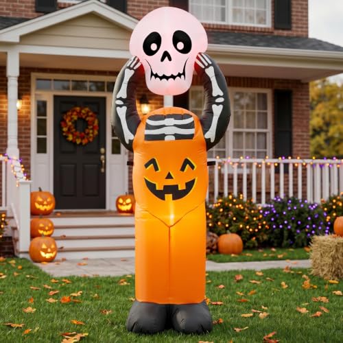 6FT Halloween Inflatable Pumpkin Skeleton with LED Lights - Yard Decor, Spooky Halloween Party
