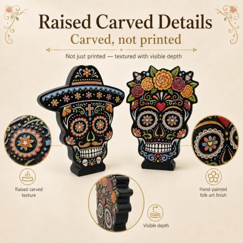 Brown Sugar Skull Figurines Set of 2 Day of the Dead Ofrenda Decorations