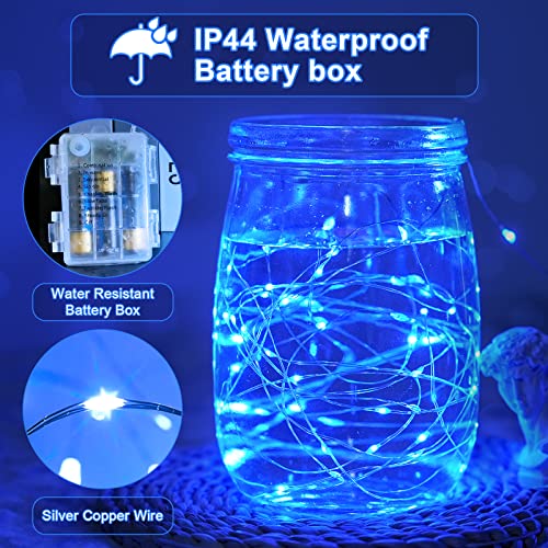 2 Pack Blue Battery Operated Fairy Lights with Remote, 200 LEDs, 66ft