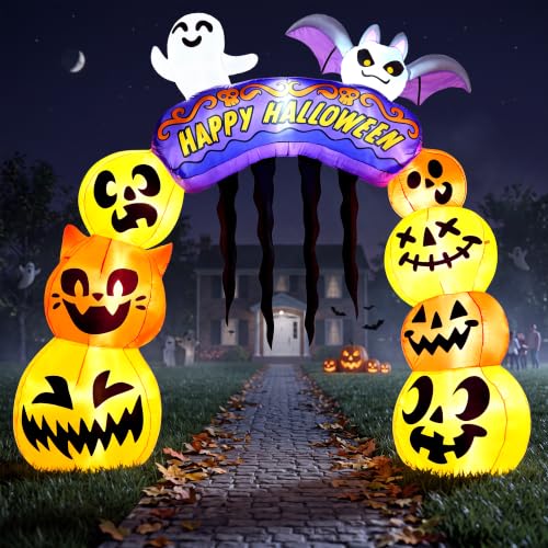 Halloween Inflatable Pumpkin Archway - 10FT Tall Outdoor Yard Decor with LED Lights - Orange Pumpkin Arch