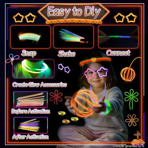 Glow Stick Party Favors Bulk Set with Neon Glasses and Accessories - 8 Colors