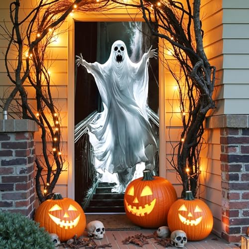 Halloween Ghost Door Cover - 35x79 Inch Spooky Banner for Indoor Outdoor Decor