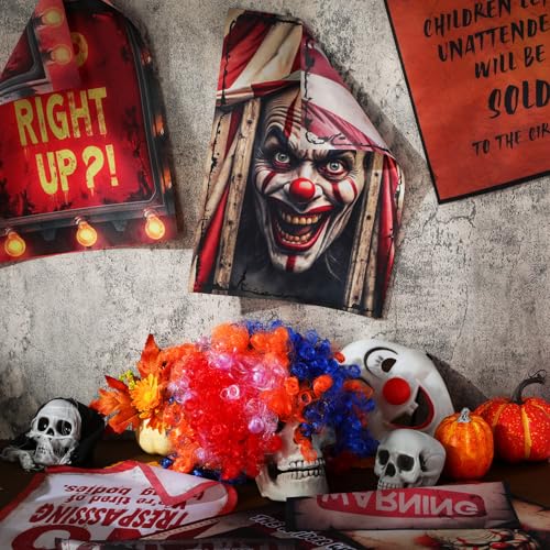 Preboun Halloween Circus Decorations Retro Poster Set - Creepy Carnival Wall Art, 6 Pieces