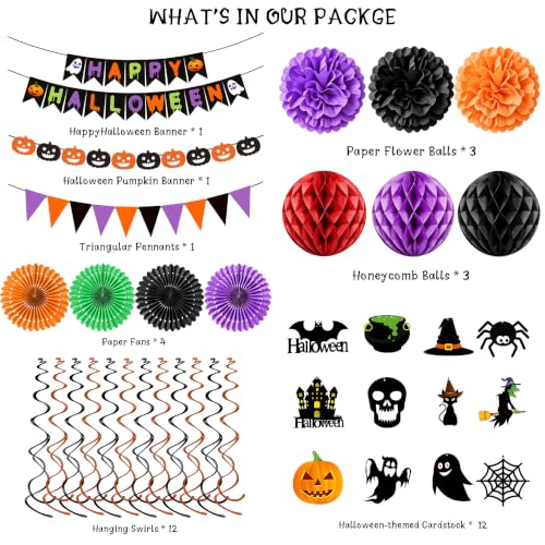 Halloween Party Decorations Banner Set for Indoor Home Office Purple Orange Black Variation
