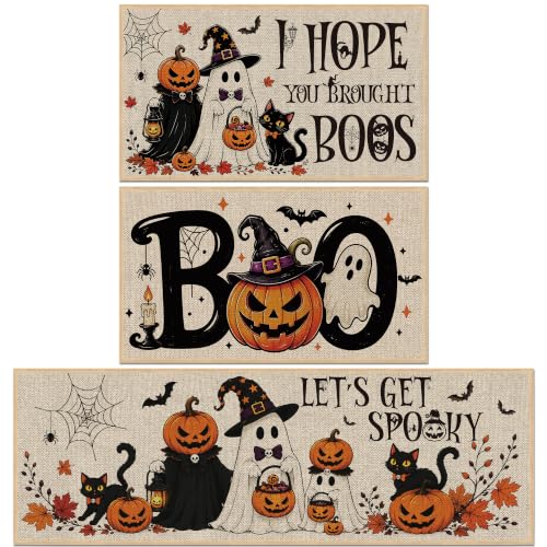 Halloween Pumpkin Ghost Kitchen Rugs Set with 3 Sizes - Festive Carpet Decor, Variation: Pumpkin Ghost Witch