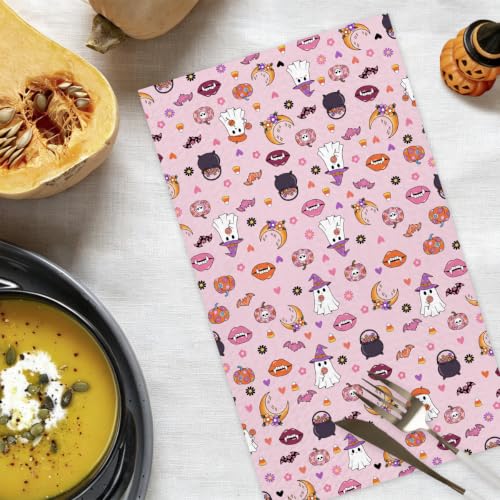 Halloween Kitchen Towels Set - Retro Ghost Pink Dish Hand Towels - Towel17 Variation