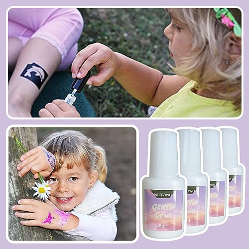Water Soluble Glitter Glue Set - 8ml Brush Bottles for Body & Face Art, Halloween & Party Makeup (4 Pieces)