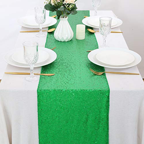 Green Sequin Table Runner 4 Pack 12x72 Inches for Wedding Party Decor