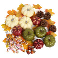 Autumn Pumpkin Decor Set - Green, Beige & Dark Brown 32 Pcs Thanksgiving Home Accent